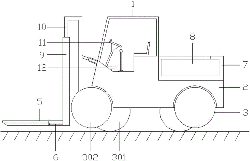 Energy-saving forklift with gravity center capable of being adjusted