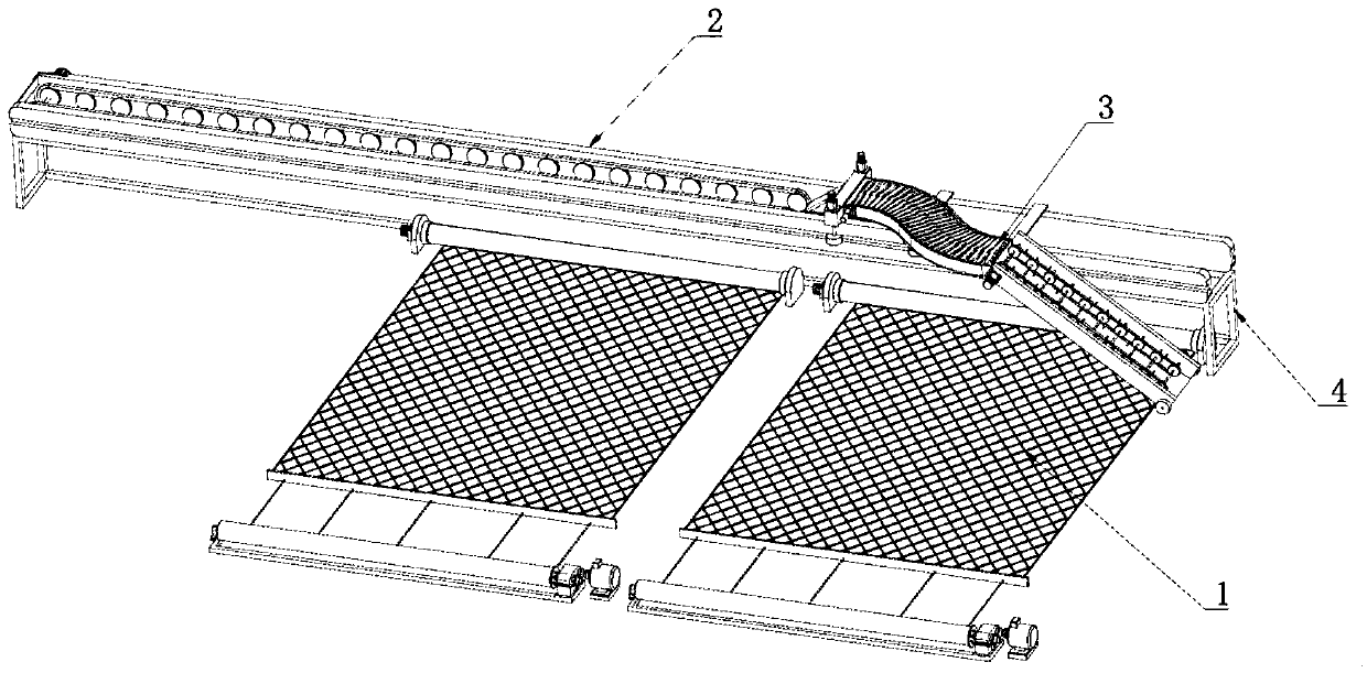 Full-automatic field tray-paving device and tray-paving method thereof