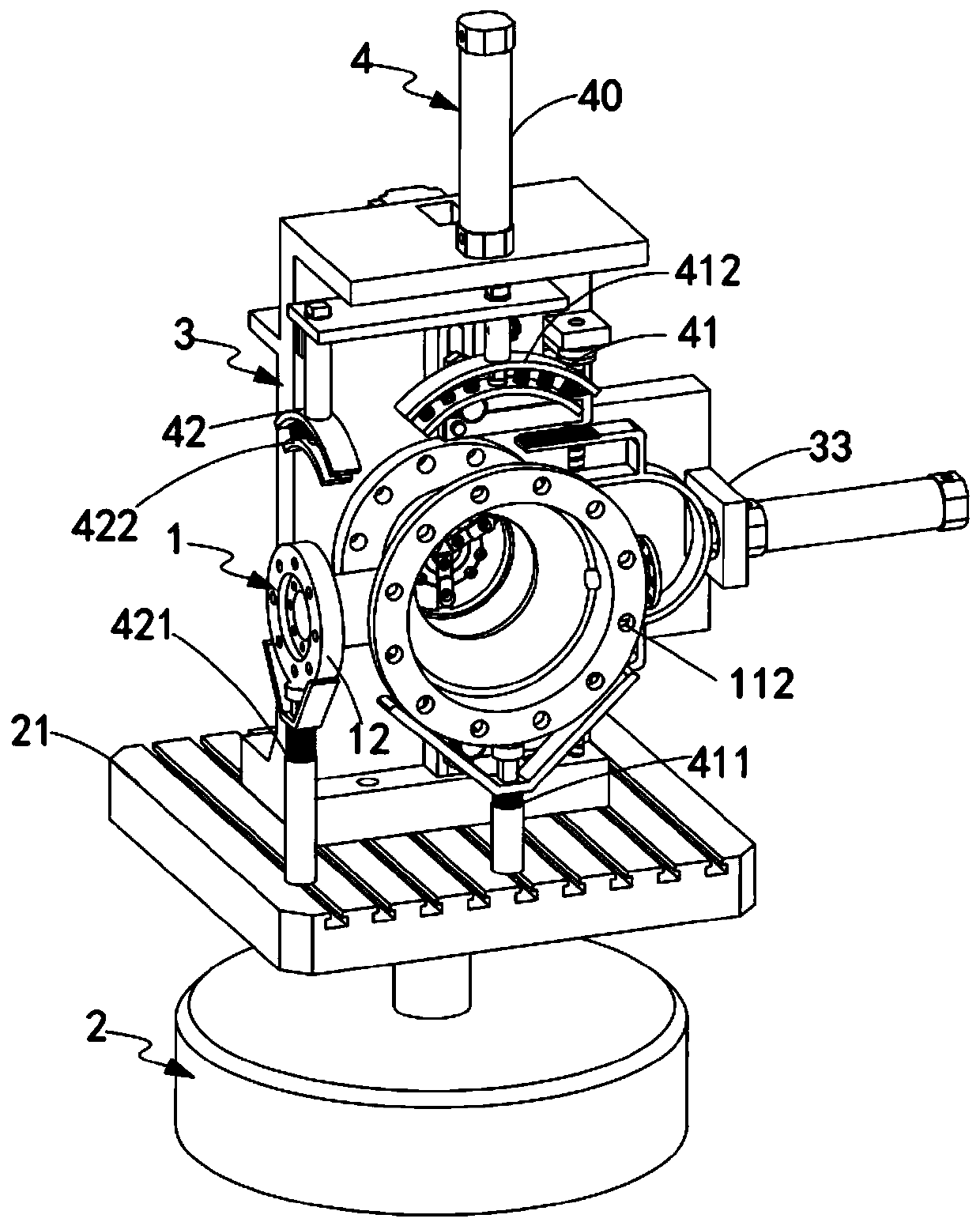 A fourth-axis rotary indexing processing device for a valve body special processing center