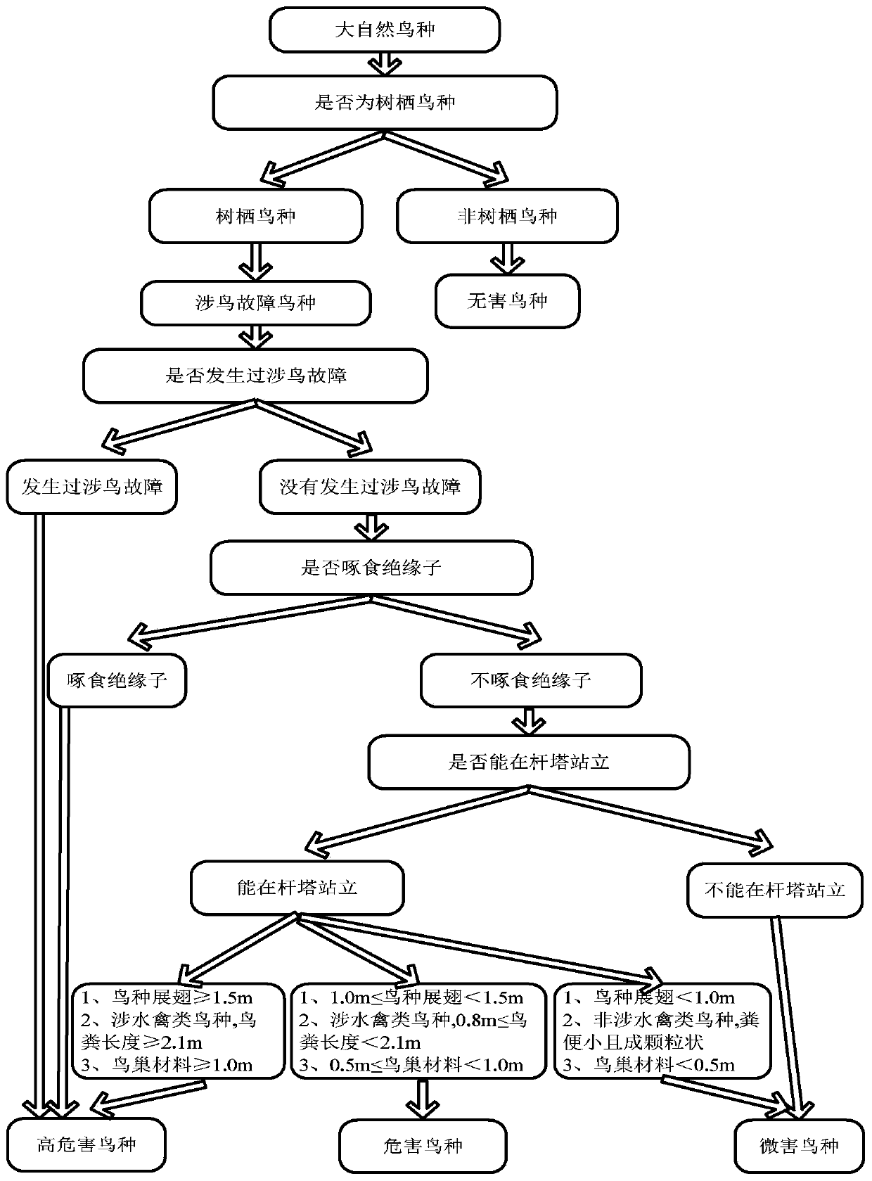 Power transmission line bird-related fault bird type hazard grade classification method