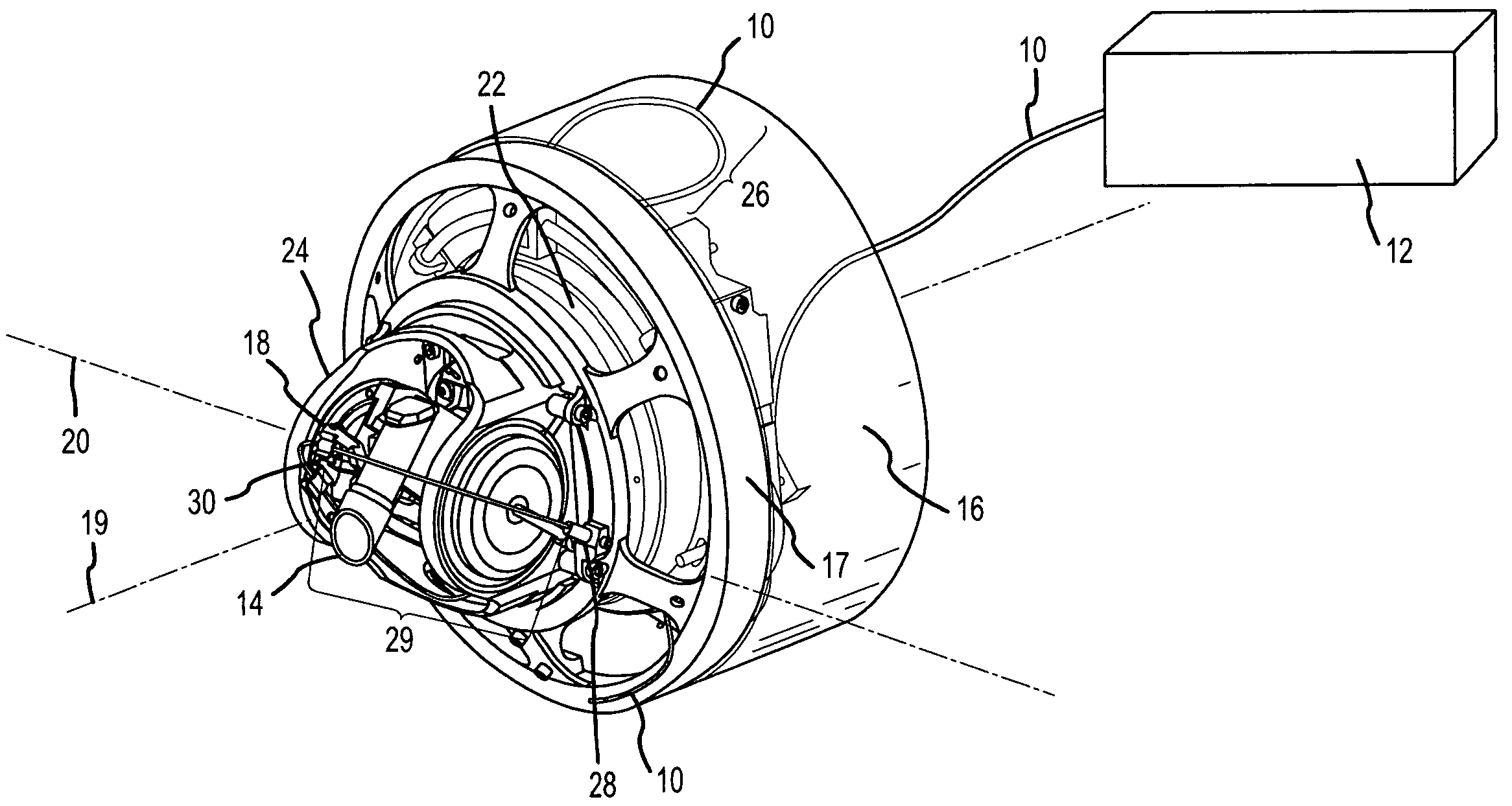 Optical fiber assembly wrapped across gimbal axes