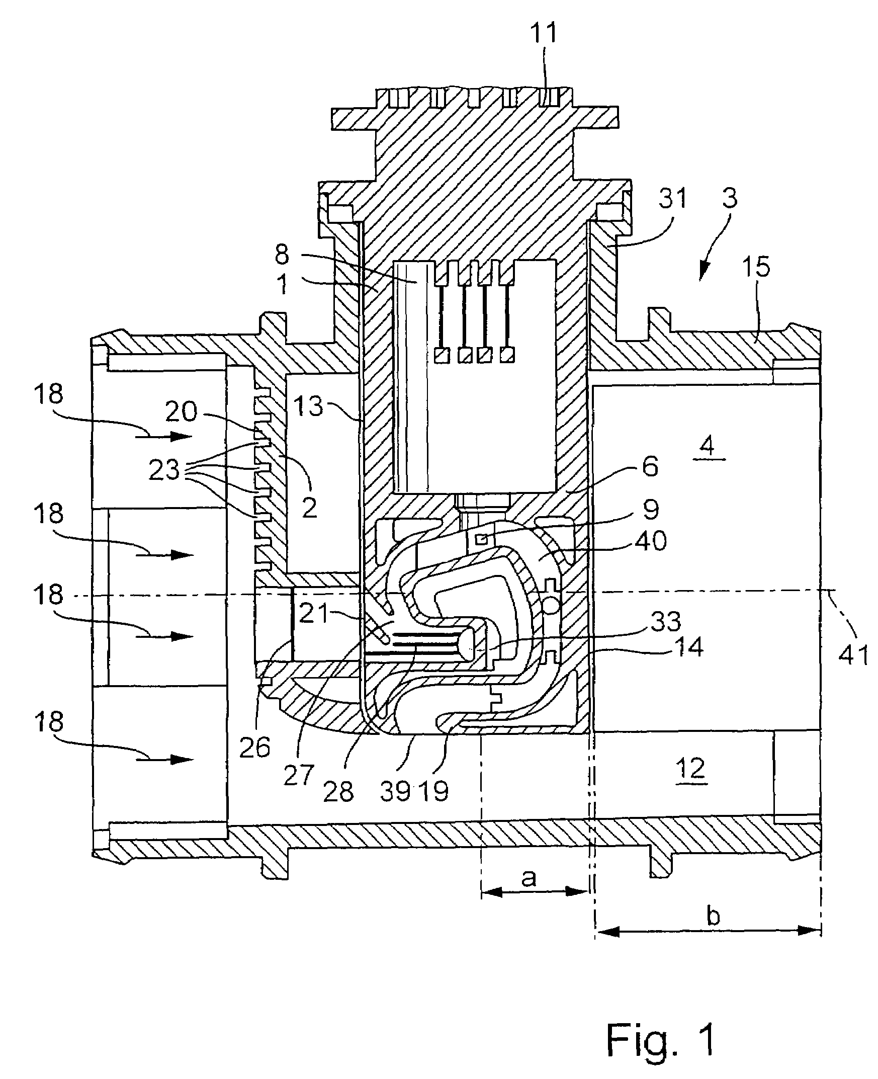 Device for determining at least one parameter of a medium flowing in a conduit and having a separation opening in the bypass passage