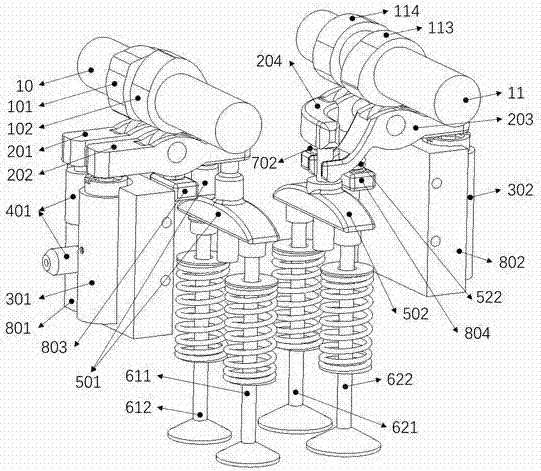 Double-cam-shaft switch supporting point type mode-switching valve driving system