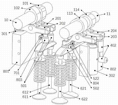 Double-cam-shaft switch supporting point type mode-switching valve driving system