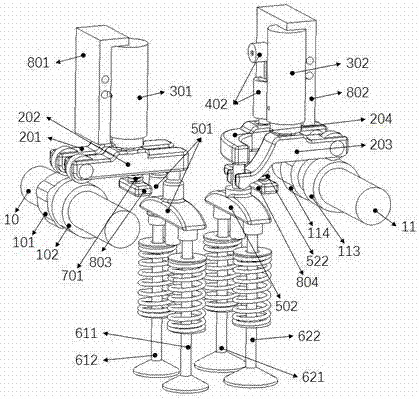 Double-cam-shaft switch supporting point type mode-switching valve driving system