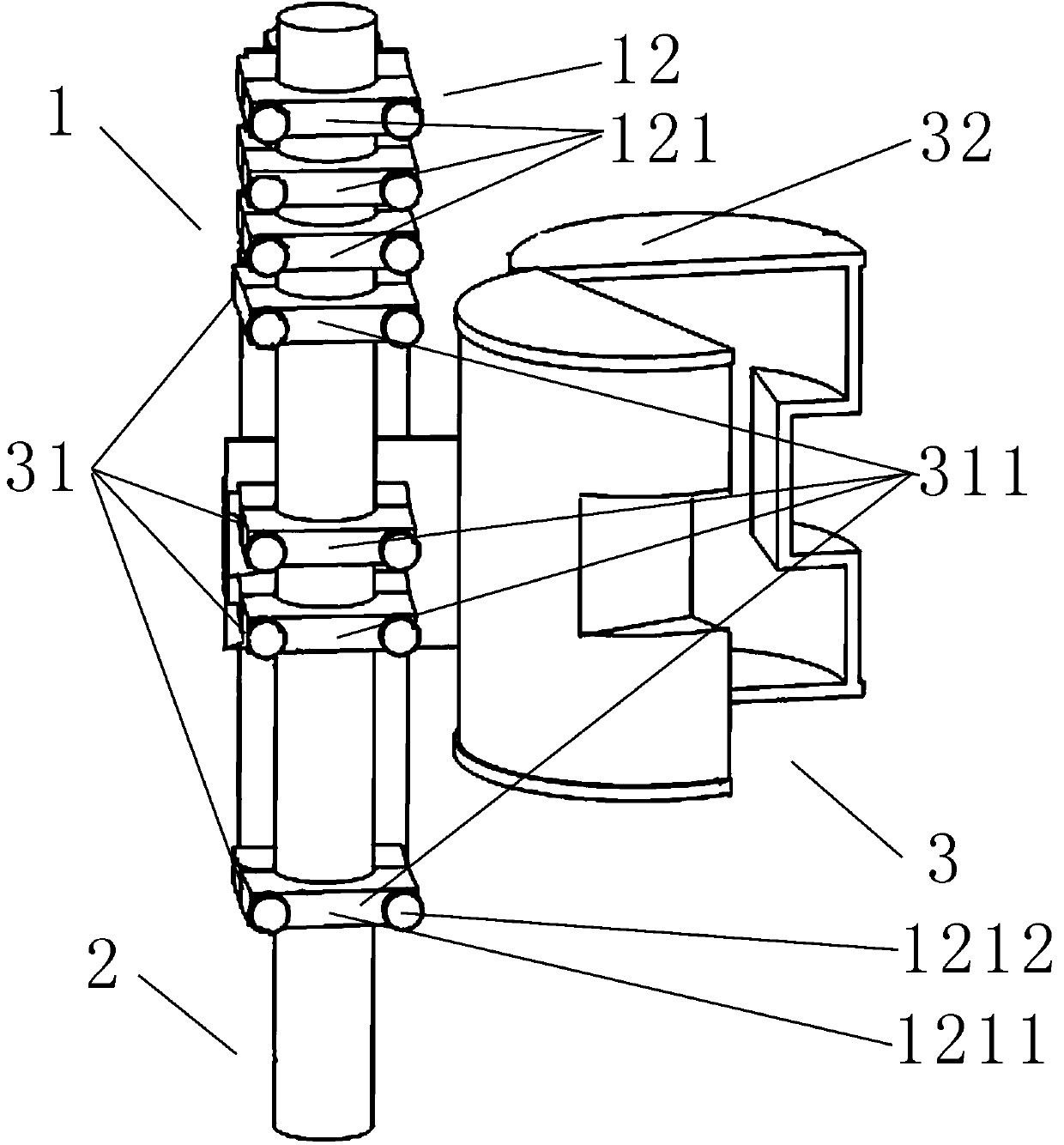 Adjusting and aligning device for creep fatigue testing machine