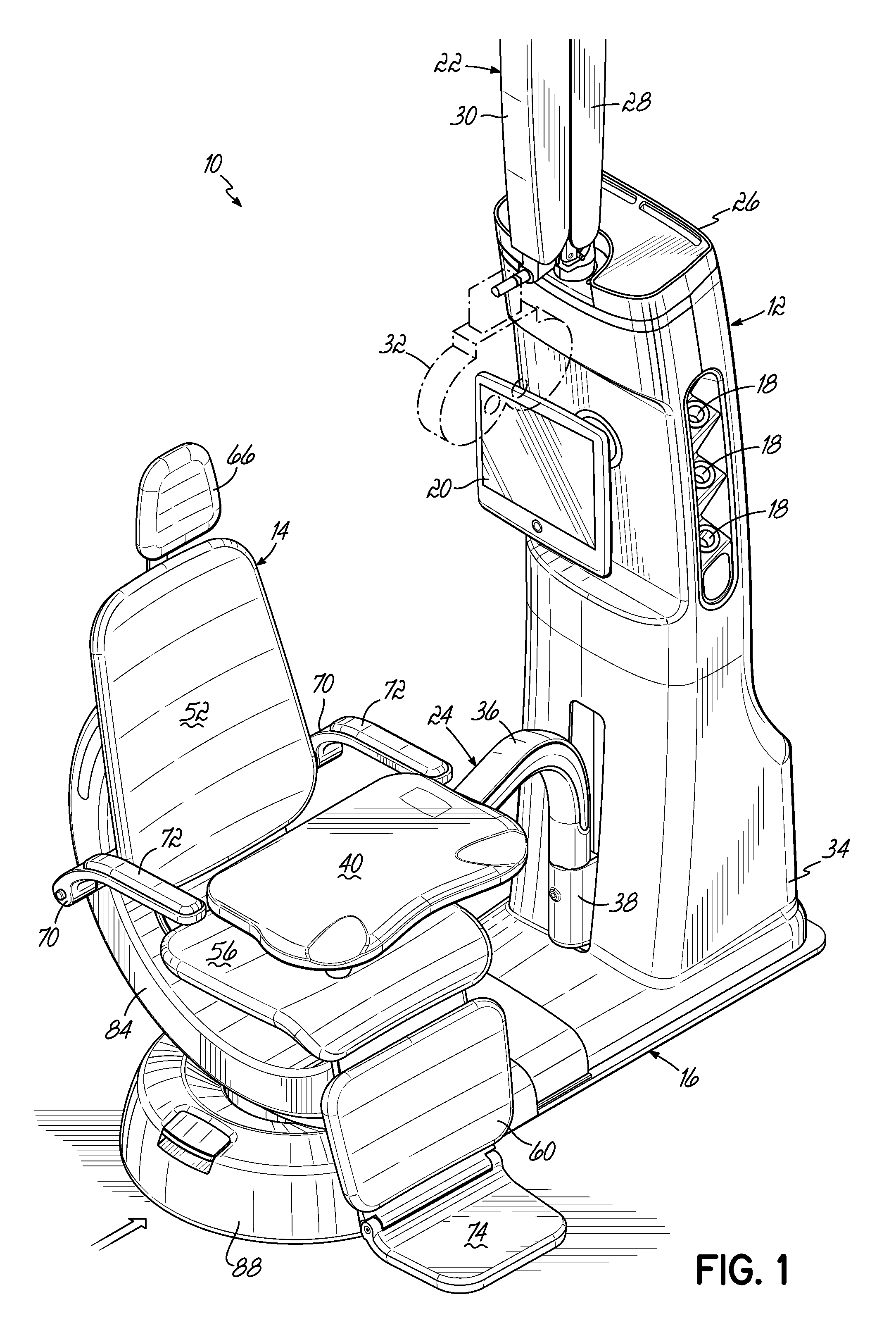 Ophthalmic examination chair having tilt drive assembly