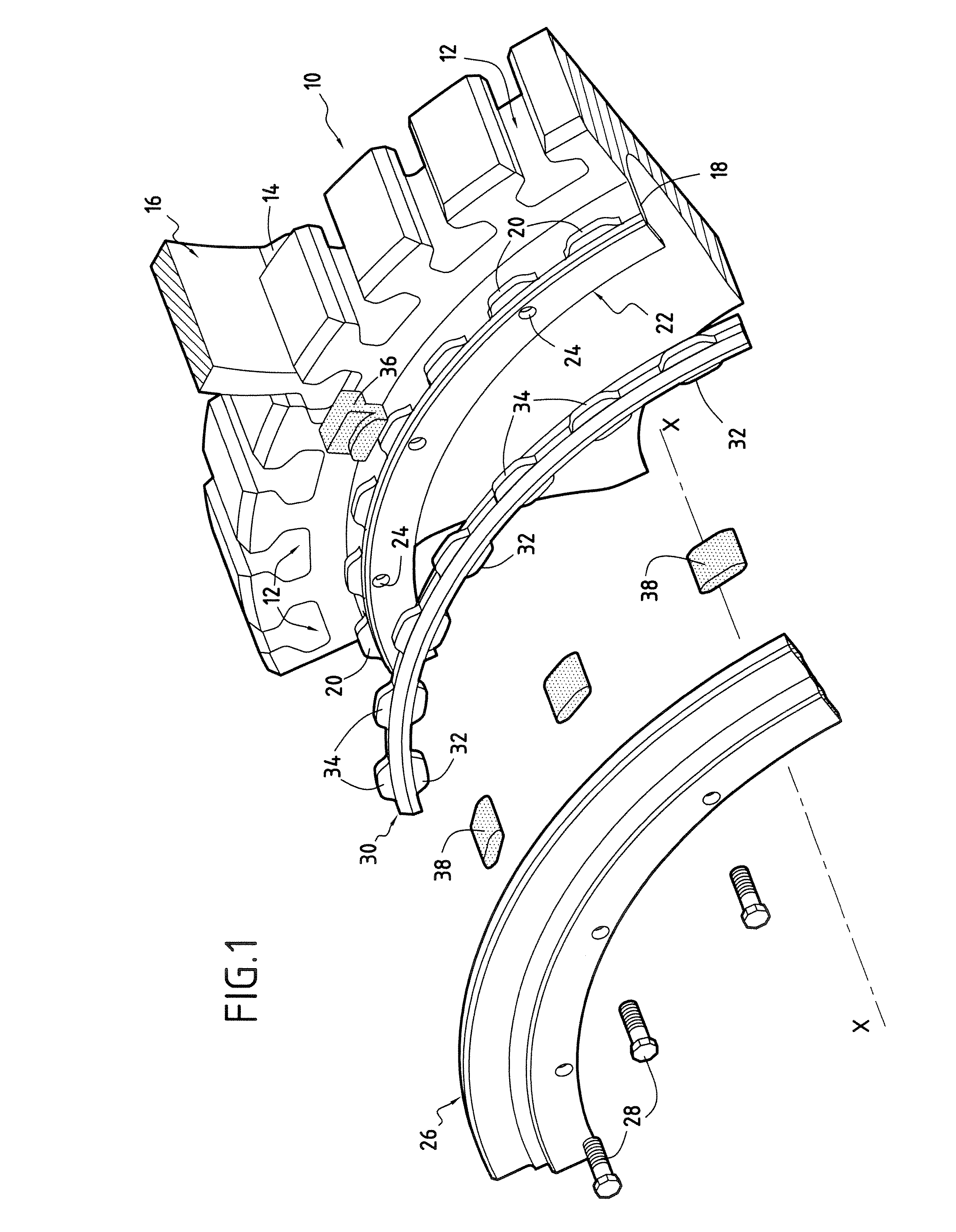 Device for damping vibration of a ring for axially retaining turbomachine fan blades