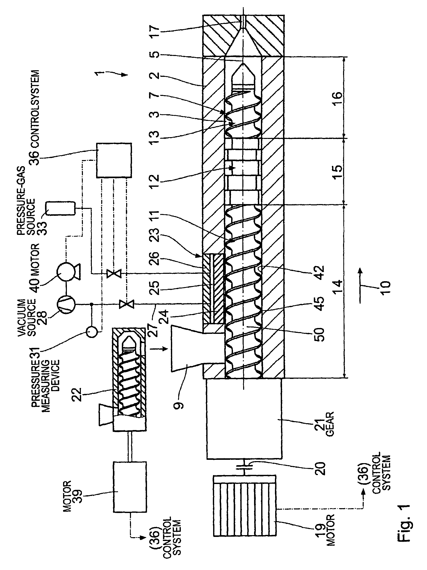 Extruder having a set back gas-permeable wall portion