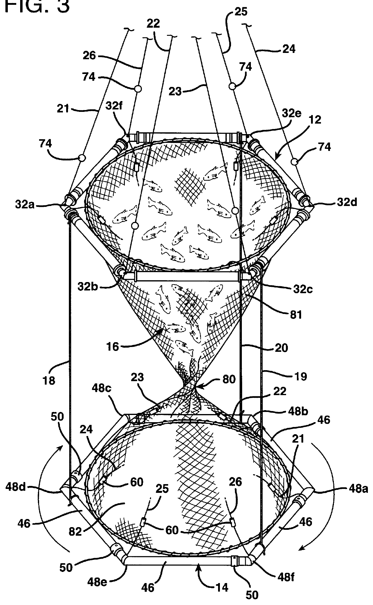 Twist closure drop fishing net