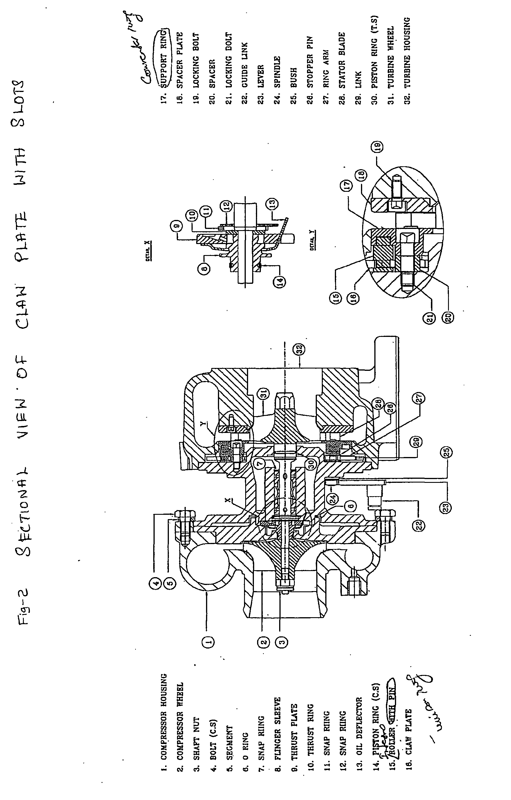 Variable stator blade mechanism for turbochargers