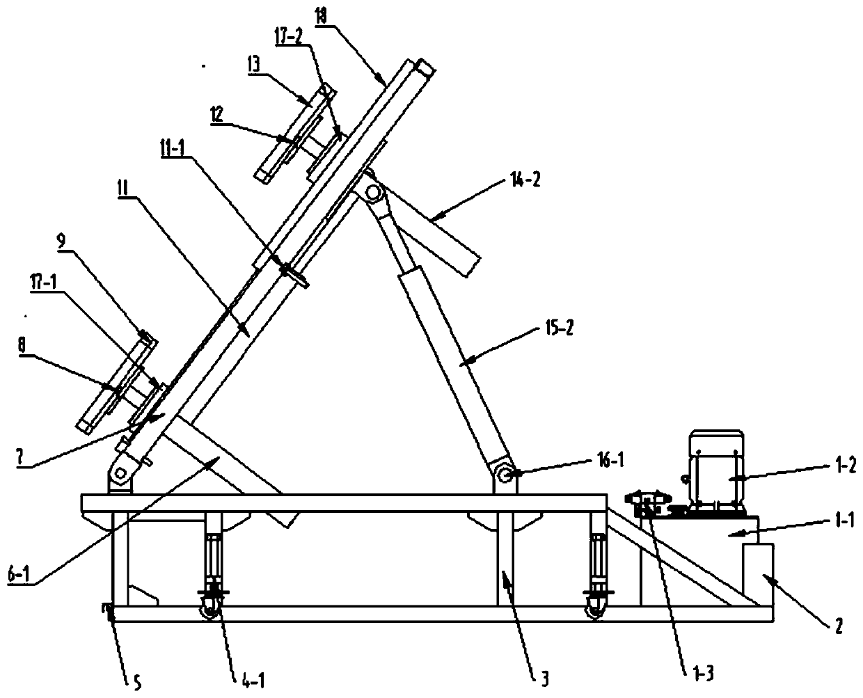 Anti-rollover device of automobile rollover test bench and test method using anti-rollover device