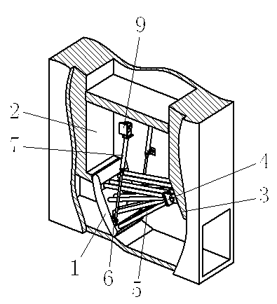 Down-the-hole radial gate with multiple frames and multiple trunnions and two lifting pad eyes