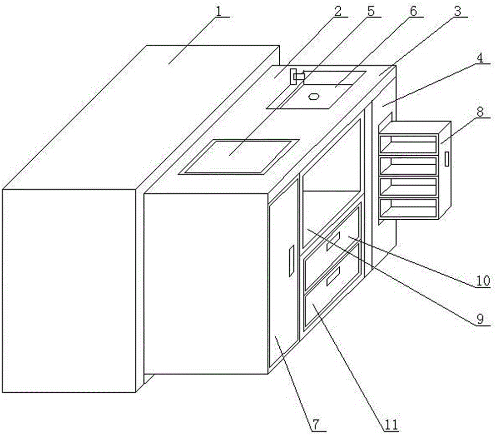 Dining table provided with pulling-type cupboard