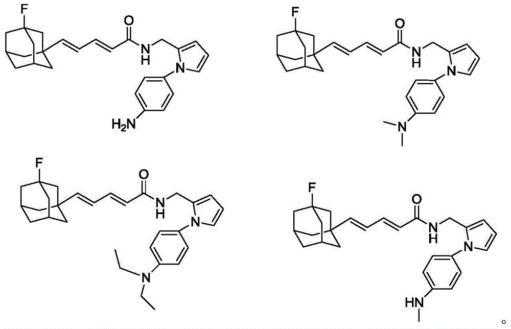 Compound with aniline and diene fluoro adamantane structure and preparation method and application thereof