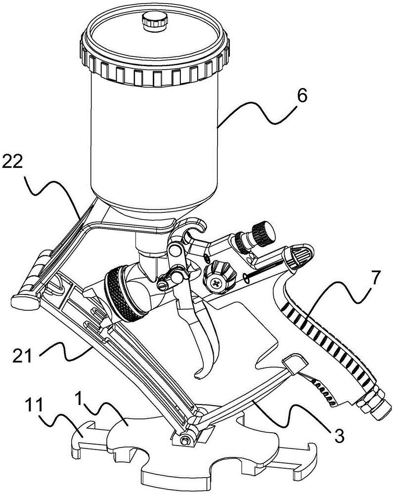 Spray gun support frame and spray gun assembly