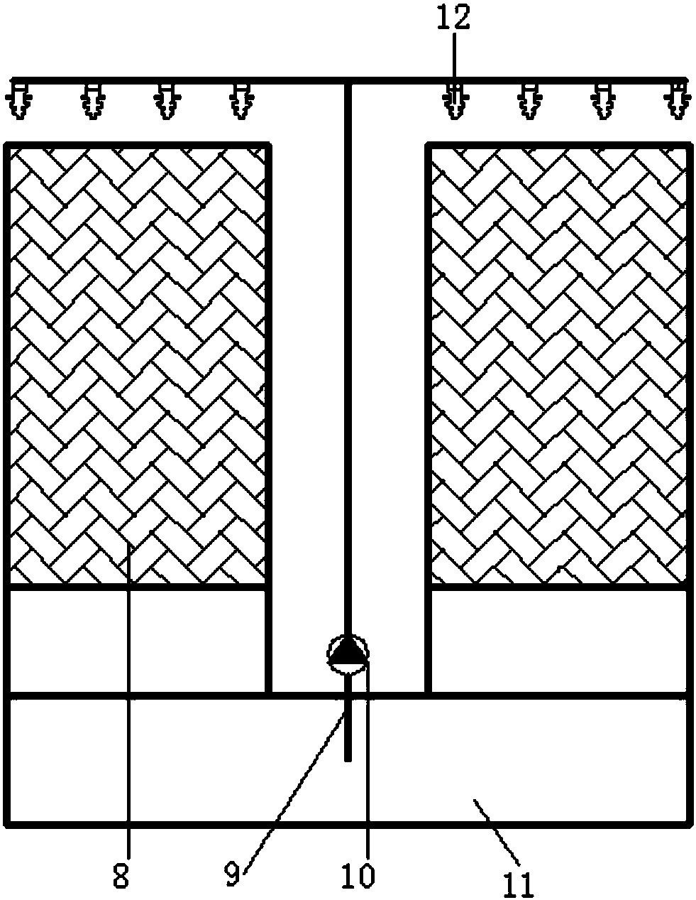 Evaporating cooling air treatment unit combining vertical pipe indirect part with pulling type filling parts