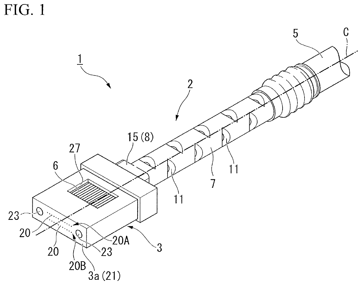 Connector attached optical fiber unit and optical connector boot with protection tube