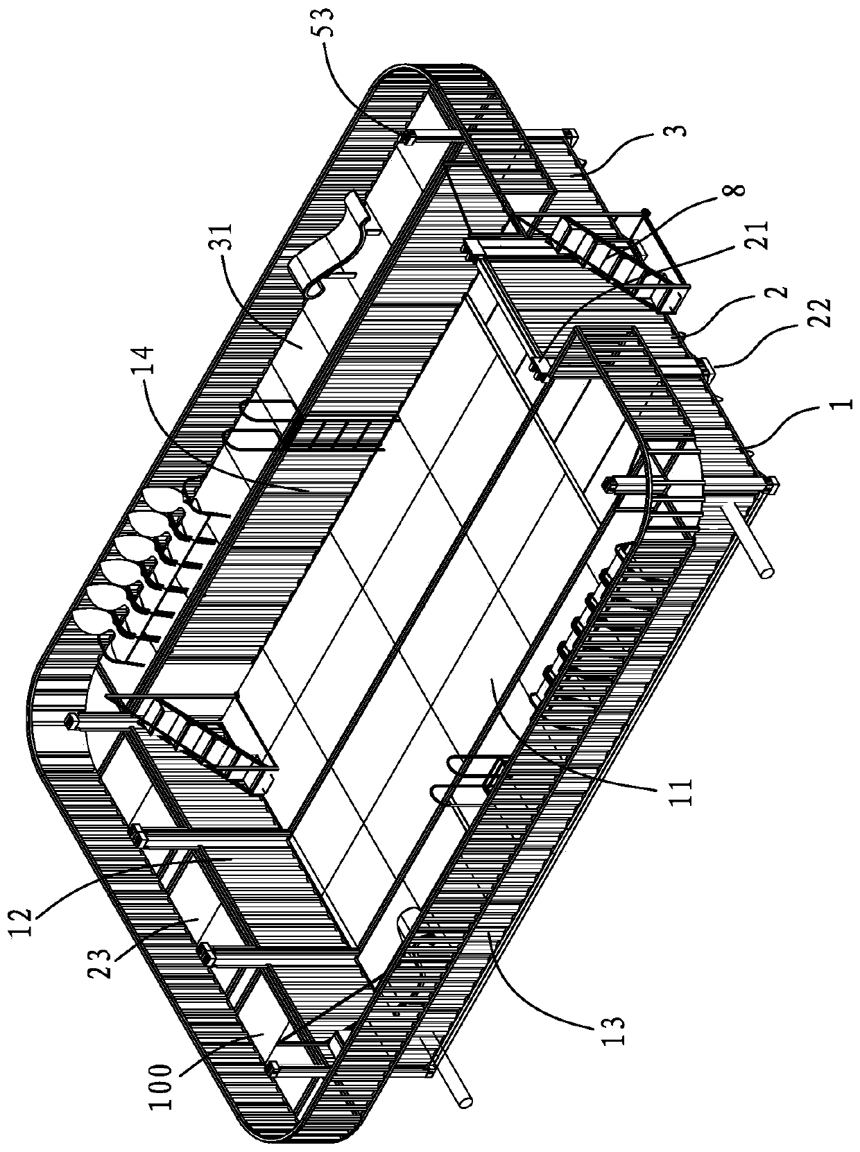 Modular swimming hall and manufacturing method thereof