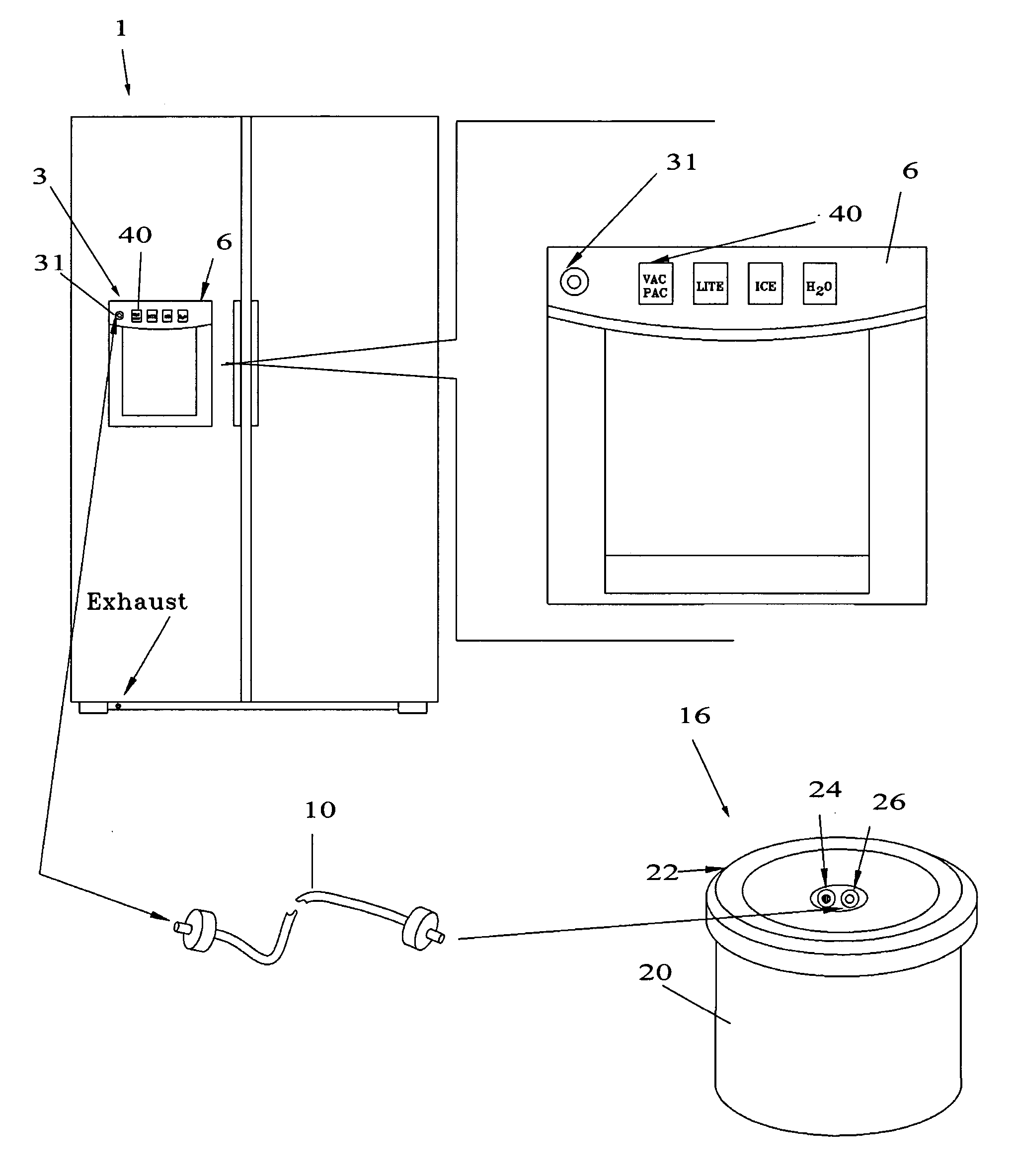 Refrigerator with integral vacuum sealer