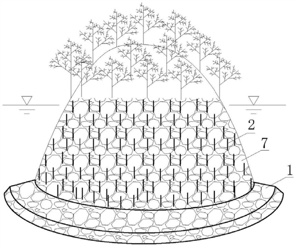 Treatment method for underwater slope in vegetation dense area