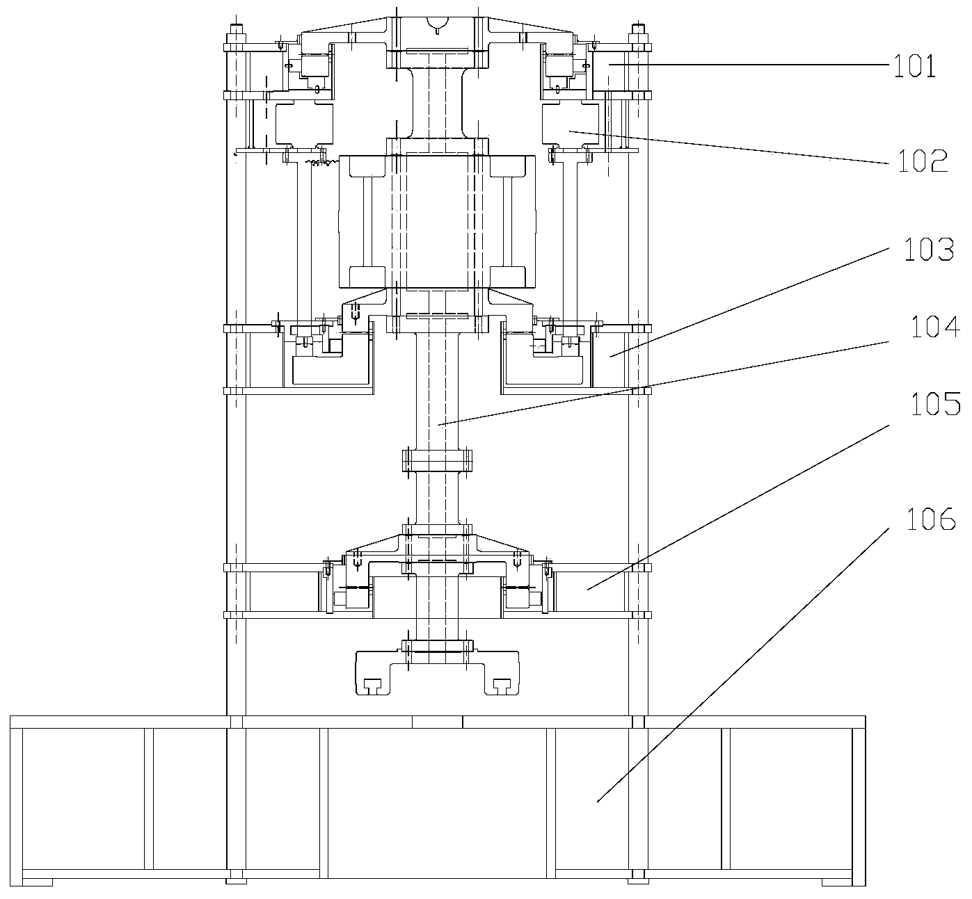 Bearing simulation test bed for vertical shaft type pumping and storing hydropower unit