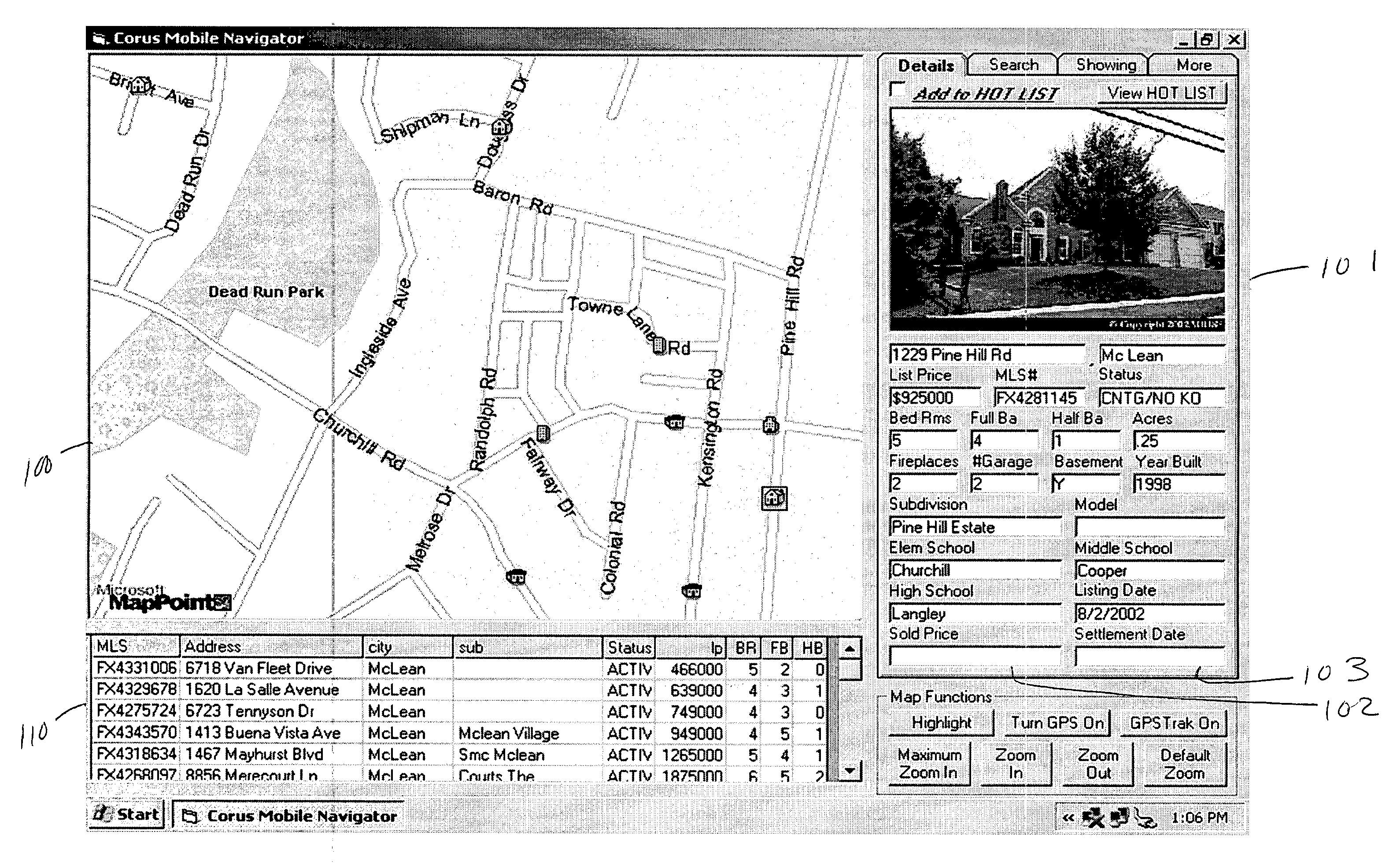 Market status icons in real-estate information search and retrieval system