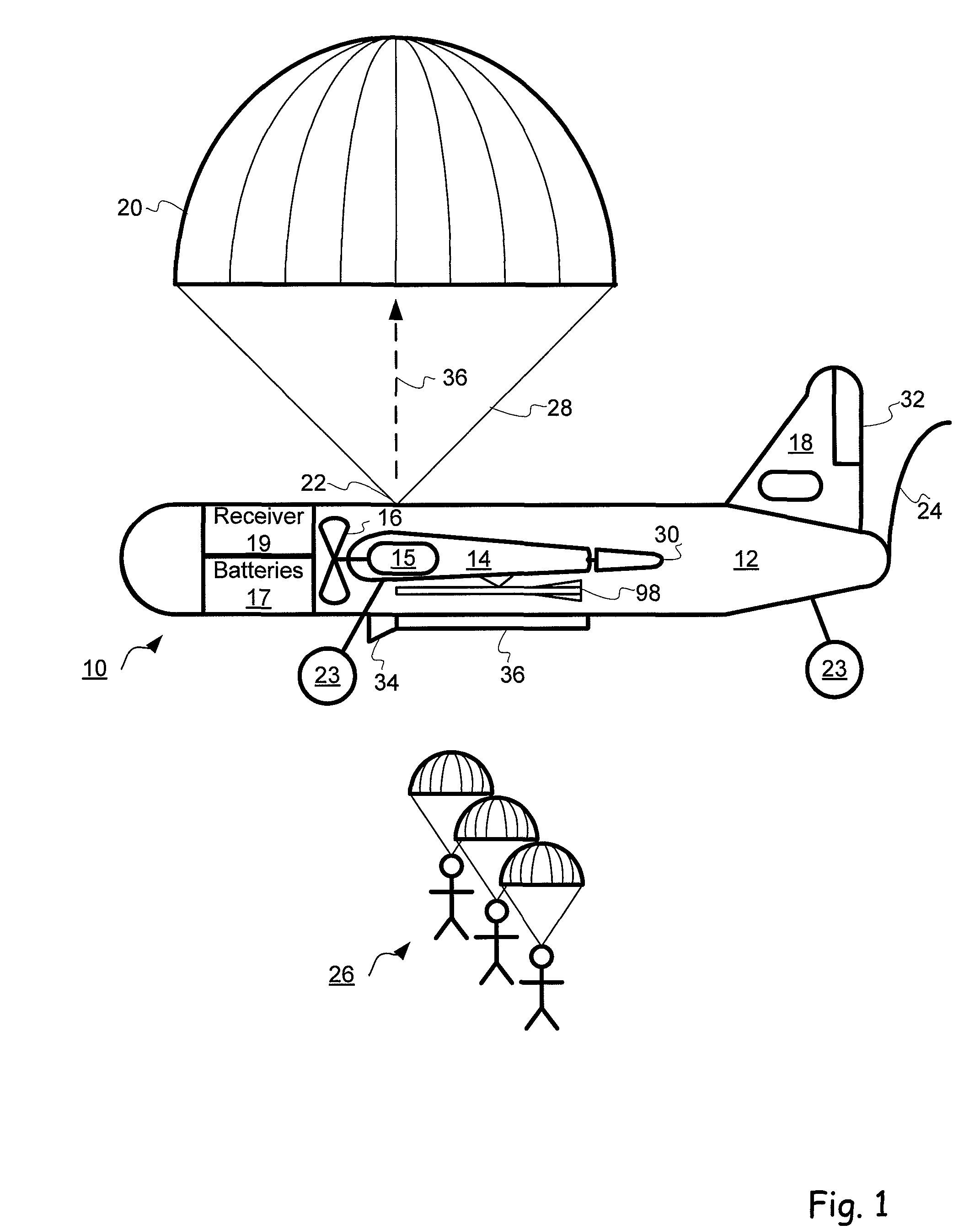 Remote control aircraft with parachutes