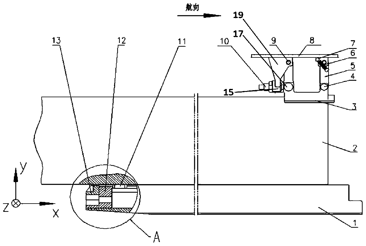 Multi-freedom-degree constraint auxiliary supporting device for reverse guided missile launching