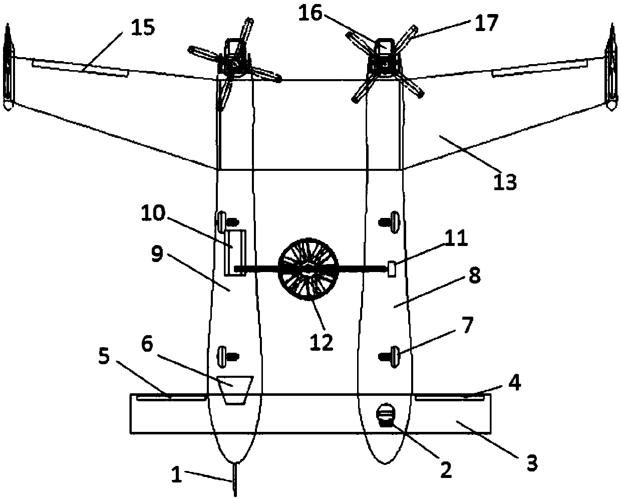 Turnable multi-rotor wing double-body duck type arranged unmanned aerial vehicle