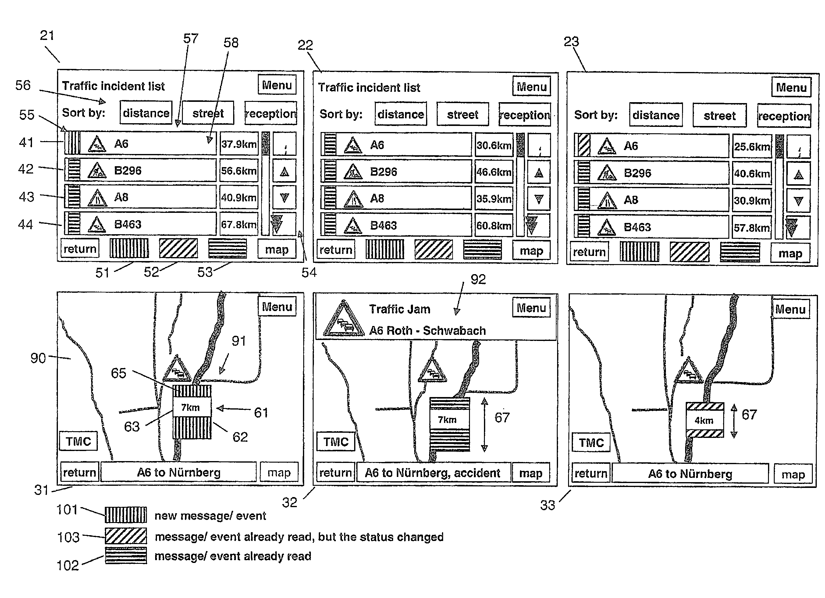 Traffic information display system and method of displaying traffic information on a display device