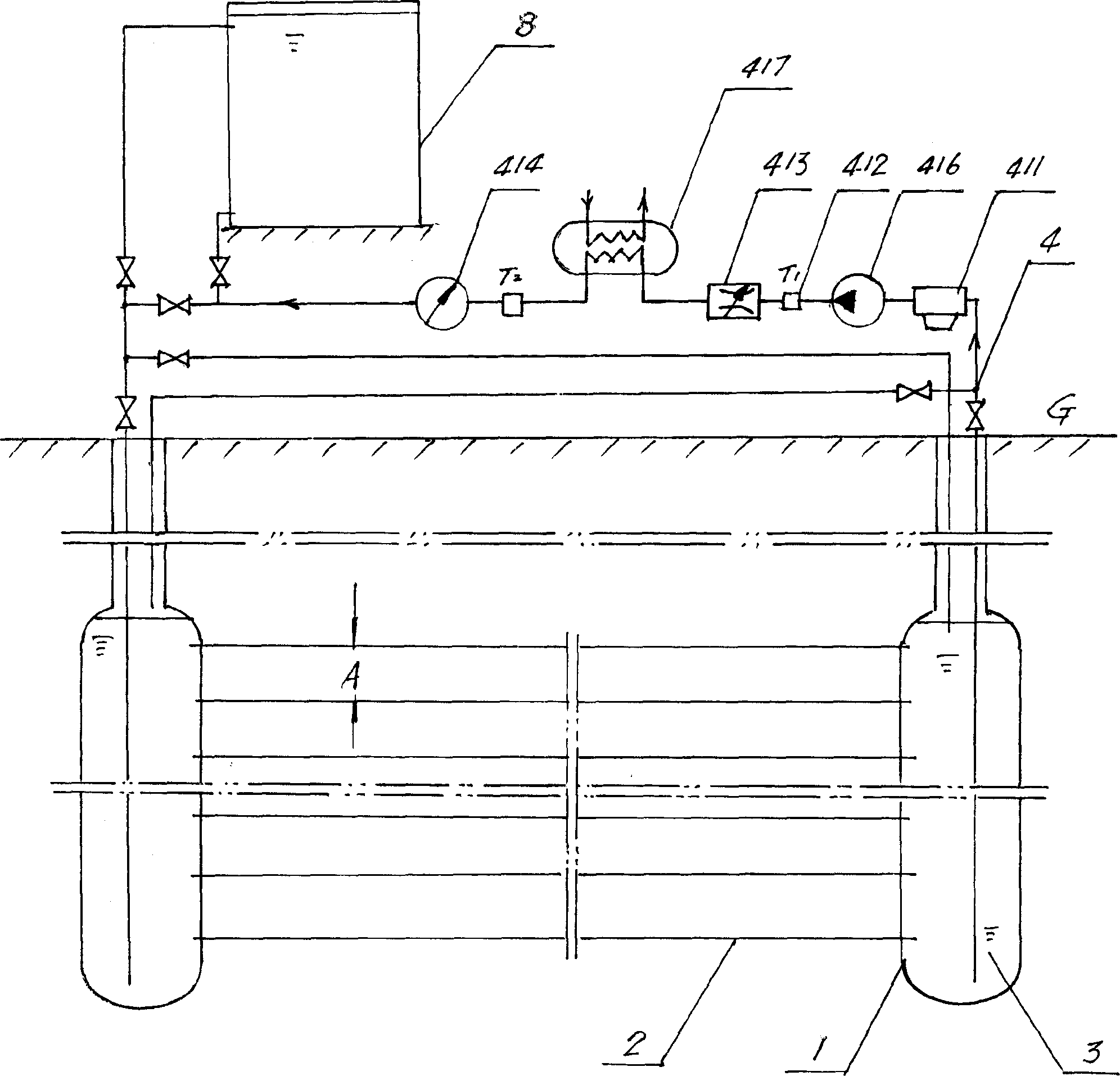 Geoheat circulating and exchanging underground energy storing liquid reservoir