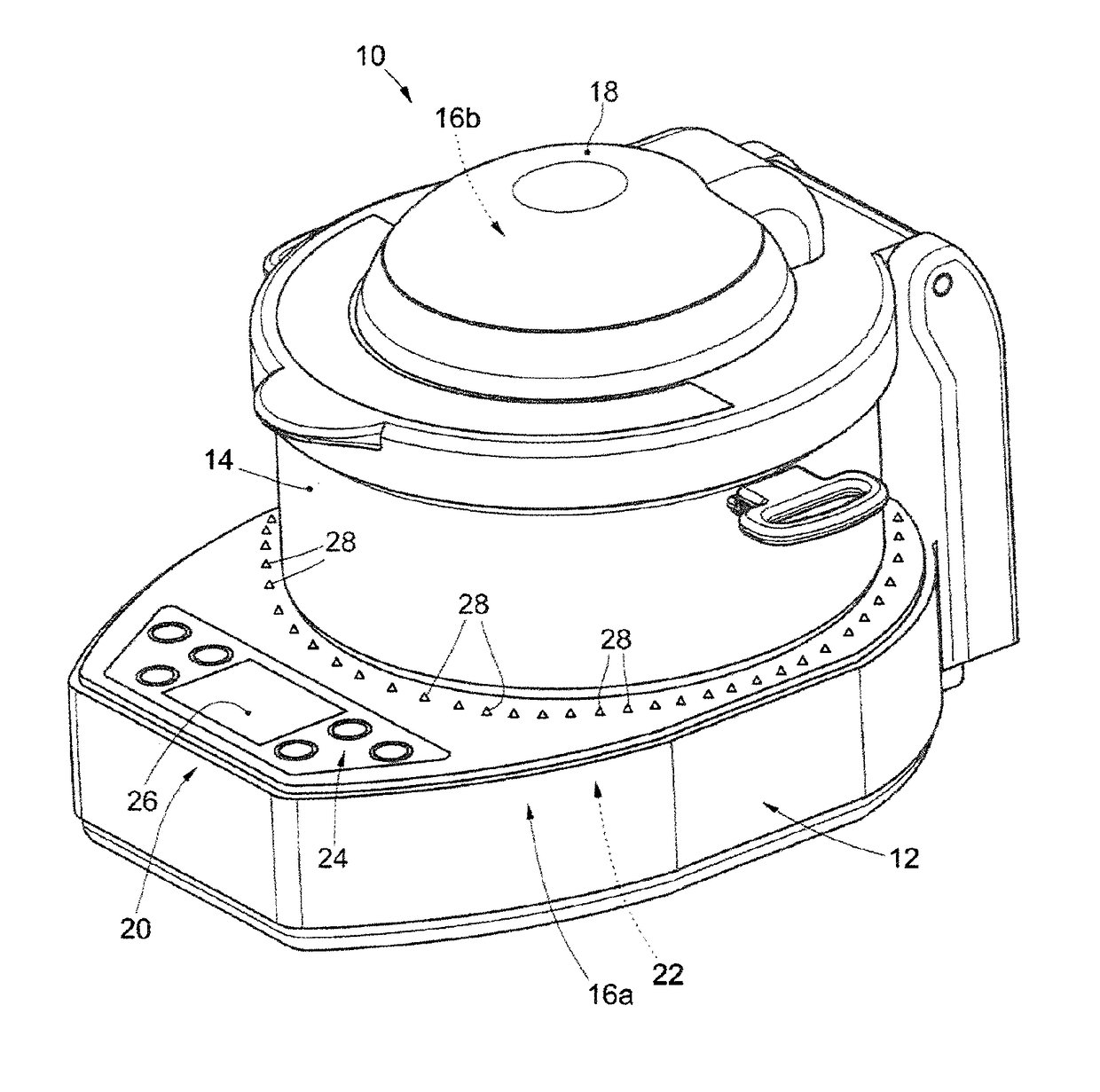 Apparatus for cooking food and corresponding cooking method