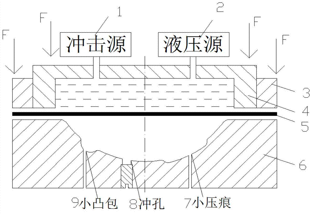 Shock hydraulic composite forming process for small feature part of complex part