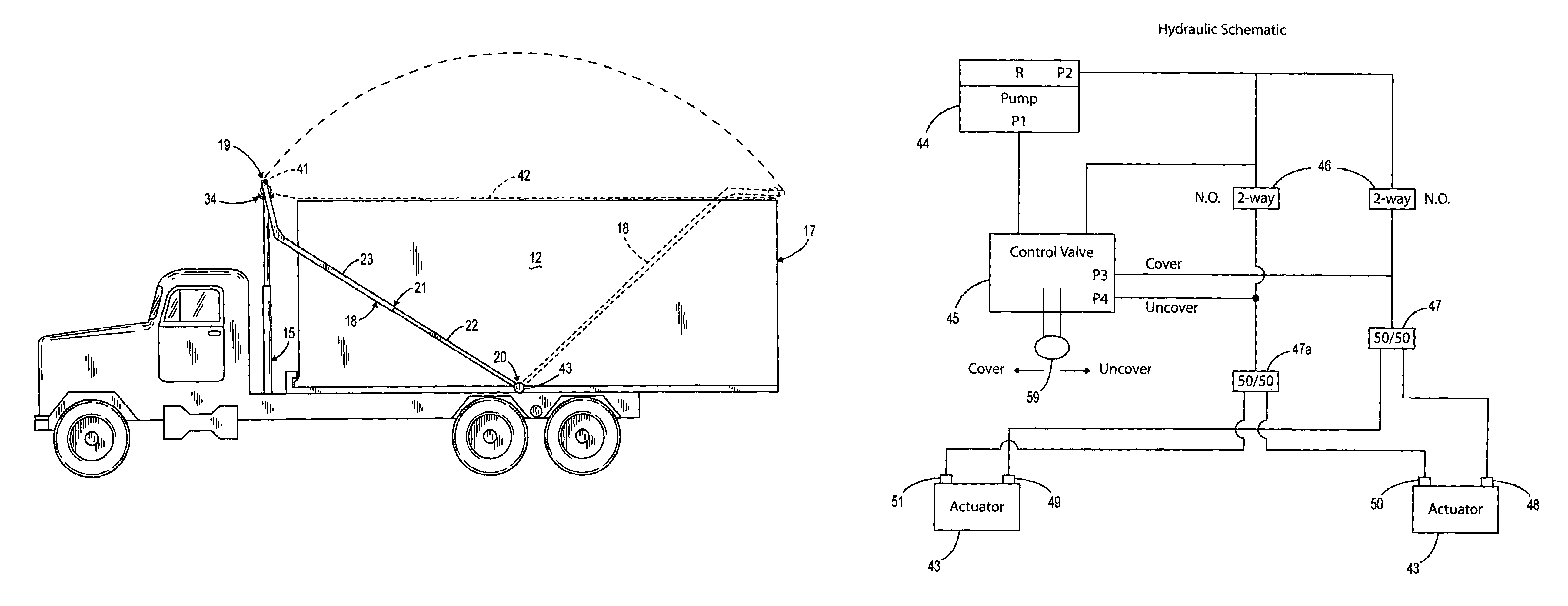 Covering device for a vehicle container