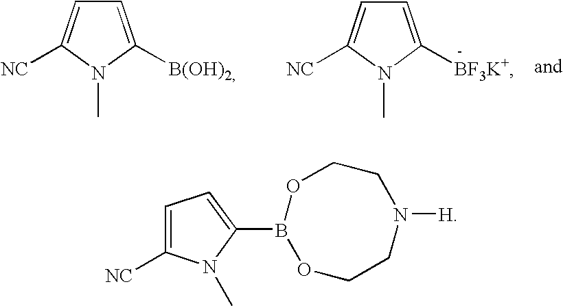 Coupling process for generating reactive boron-containing derivatives of N-substituted pyrrole-2-carbonitriles to produce biaryls