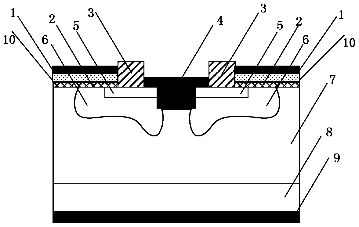 U-shaped source-trough vdmosfet device with integrated schottky diode