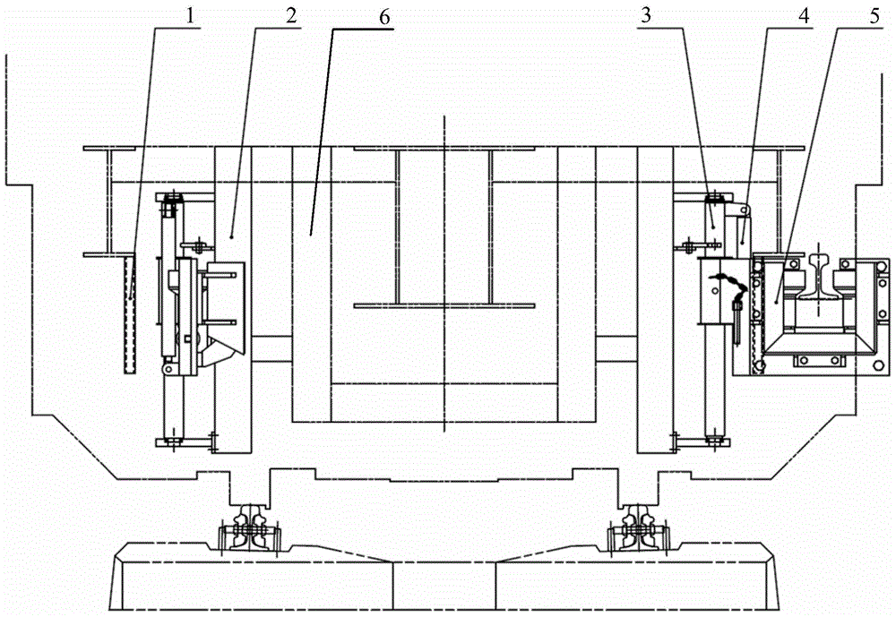 Rail guide frame device and operation method of rapid rail changing operation vehicle