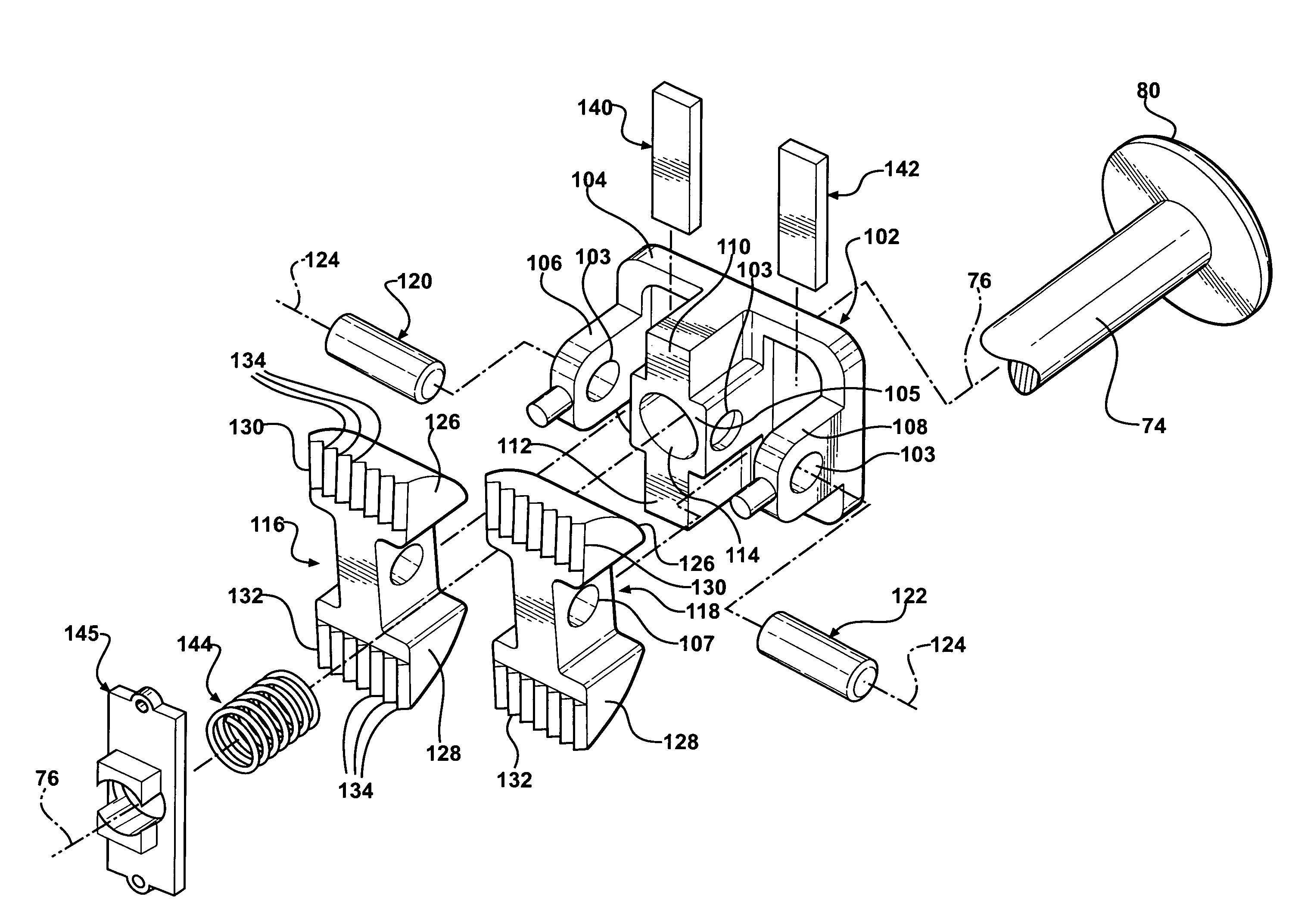 Rocker-arm lock device of an adjustable steering column assembly