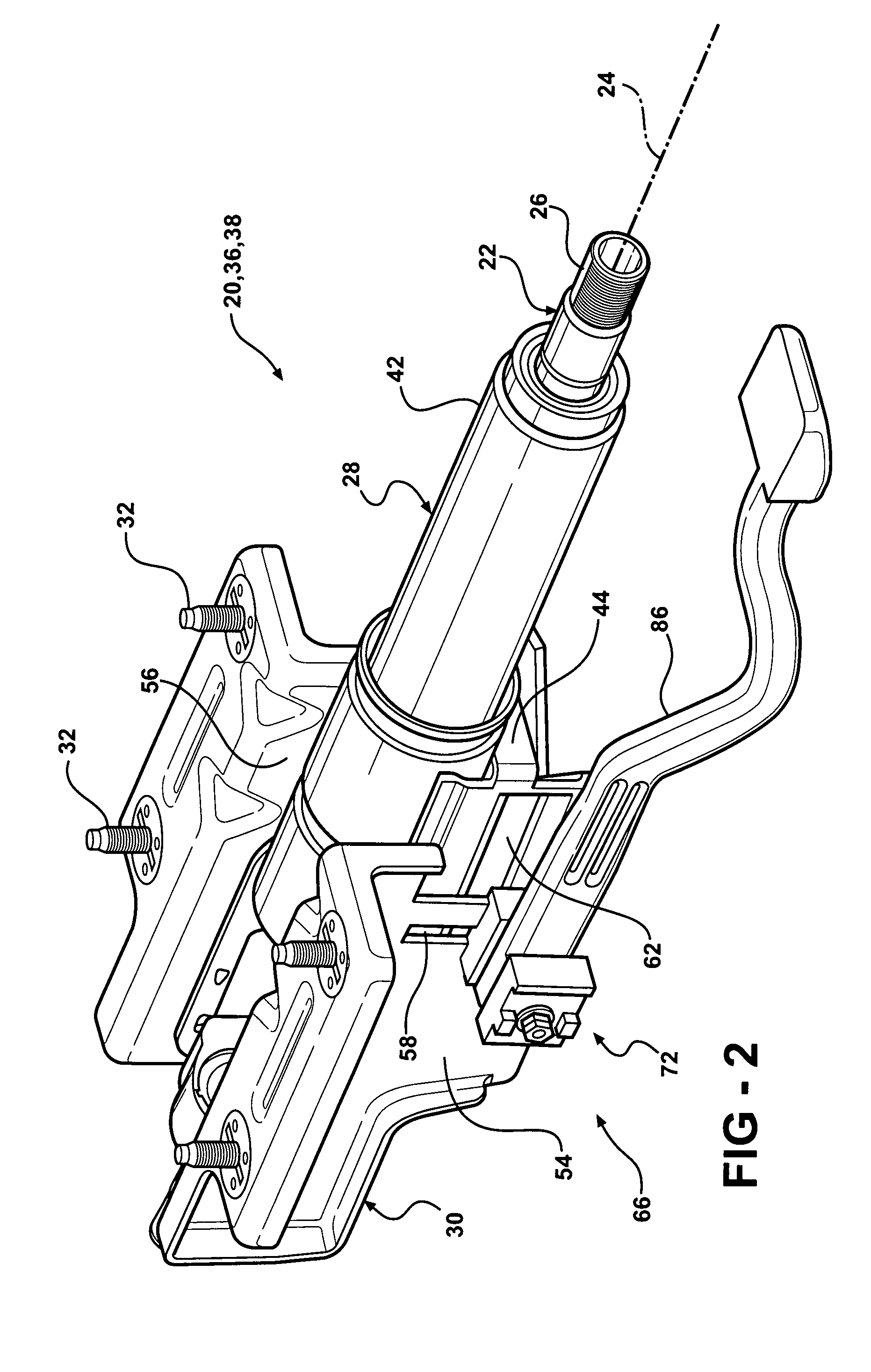 Rocker-arm lock device of an adjustable steering column assembly