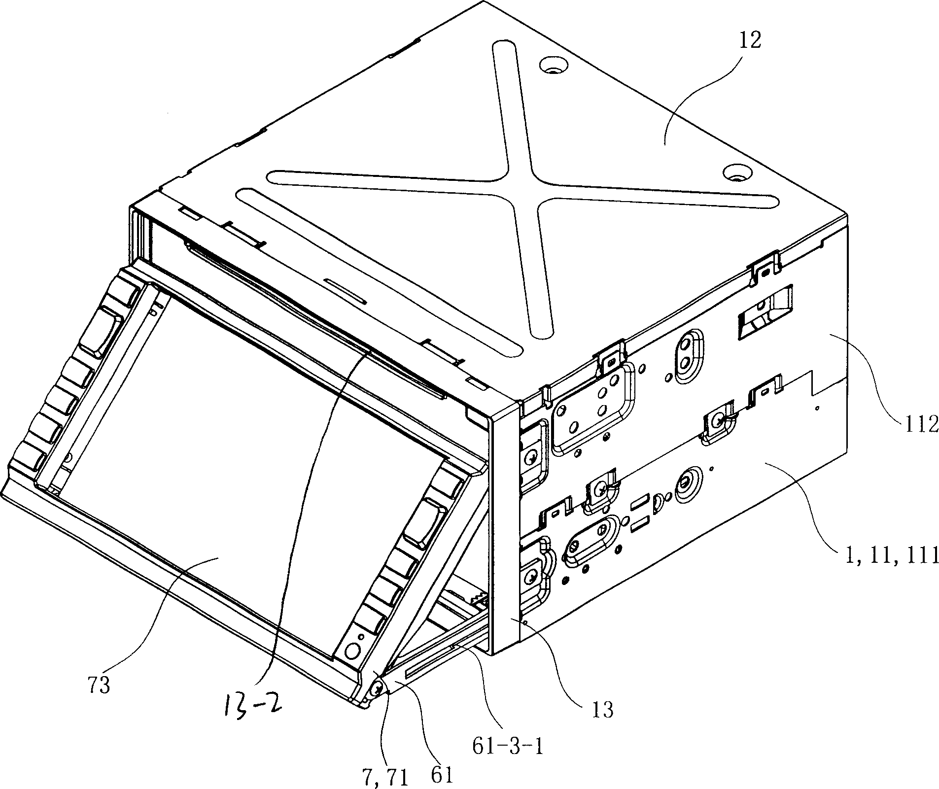 Mechanical parts of built-in vehicle video playing and displaying device