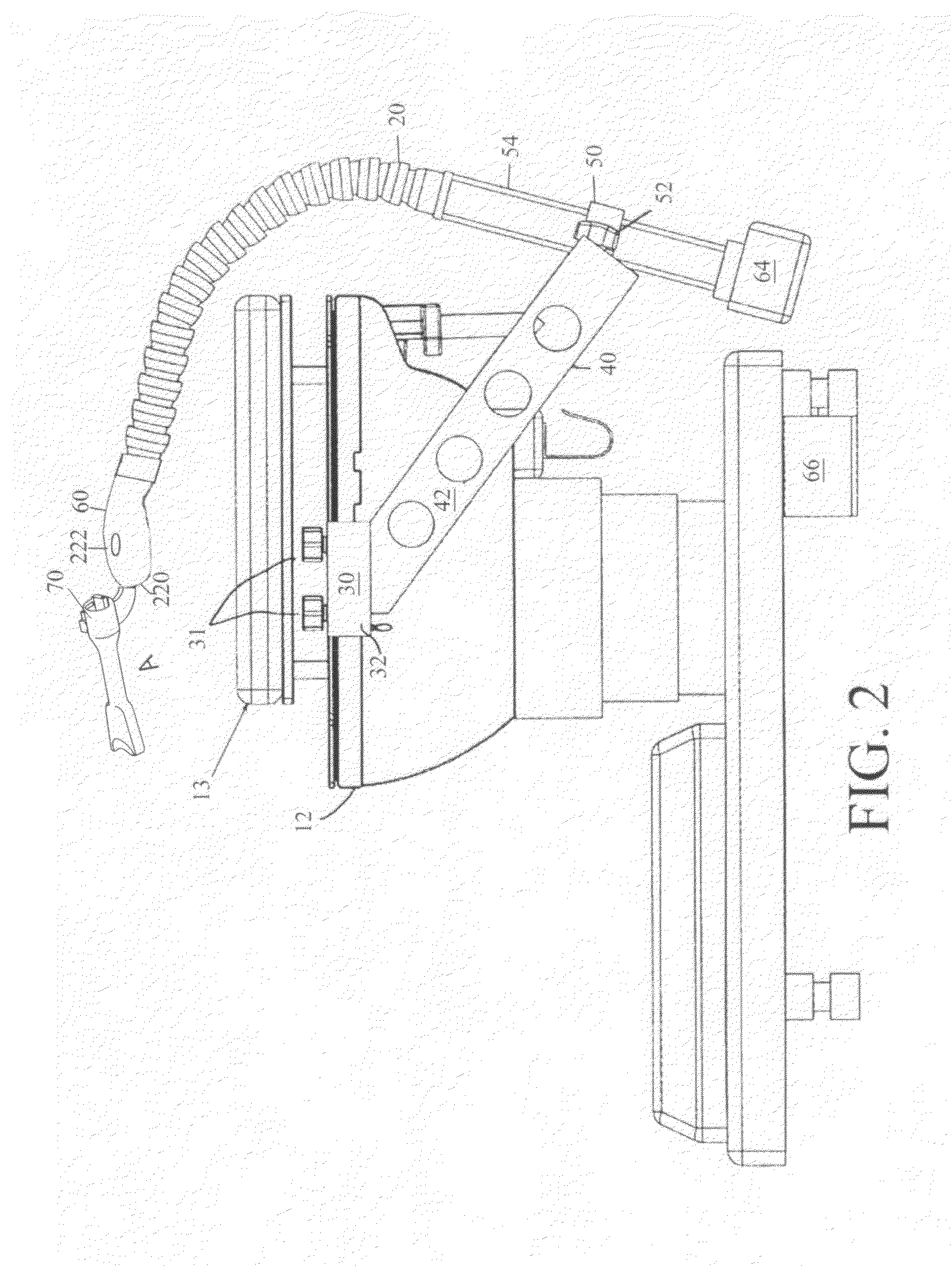 Table-mounted surgical instrument stabilizers with single-handed or voice activated maneuverability