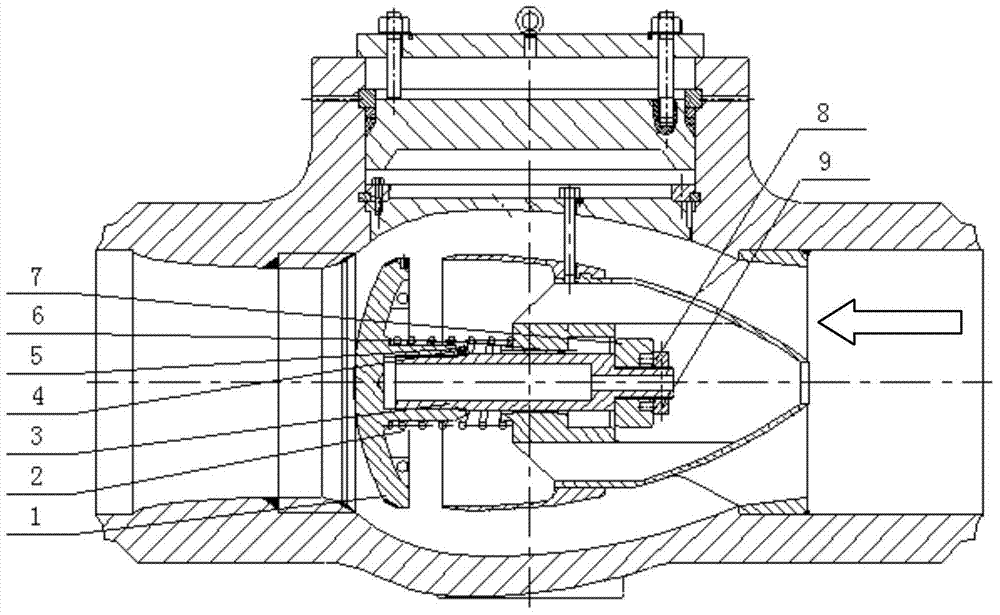 Quick-closing slow closure structure of axle-flow type check valve