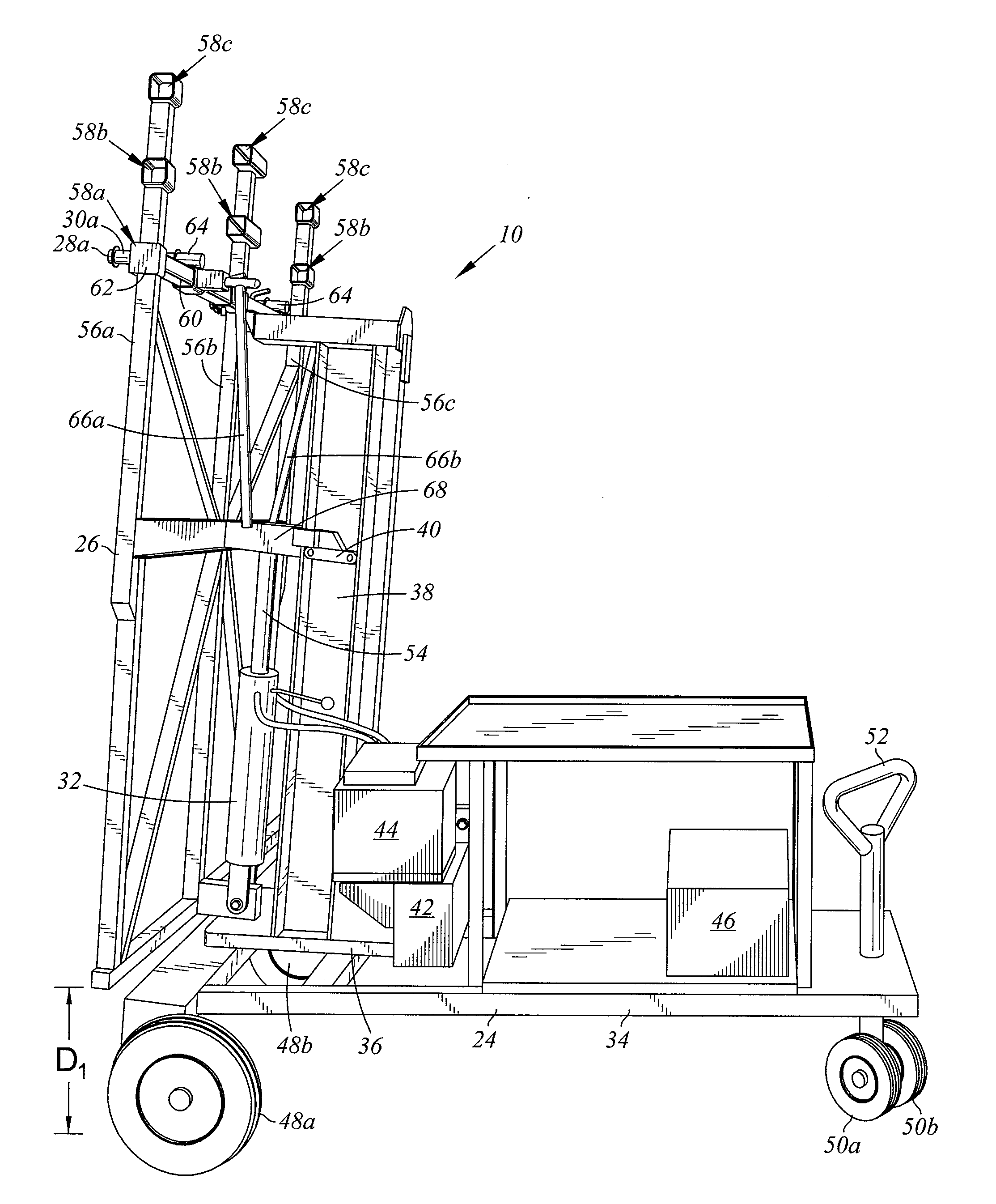 Wall lifting, transport and positioning device with roller pins