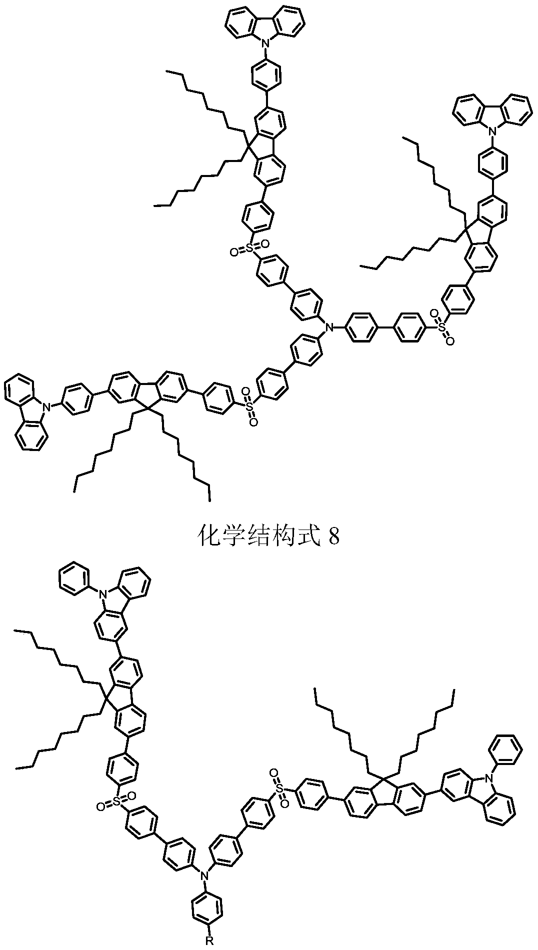 Symmetrical sulfone-containing wet-processing blue organic electroluminescent material, preparation method and application thereof