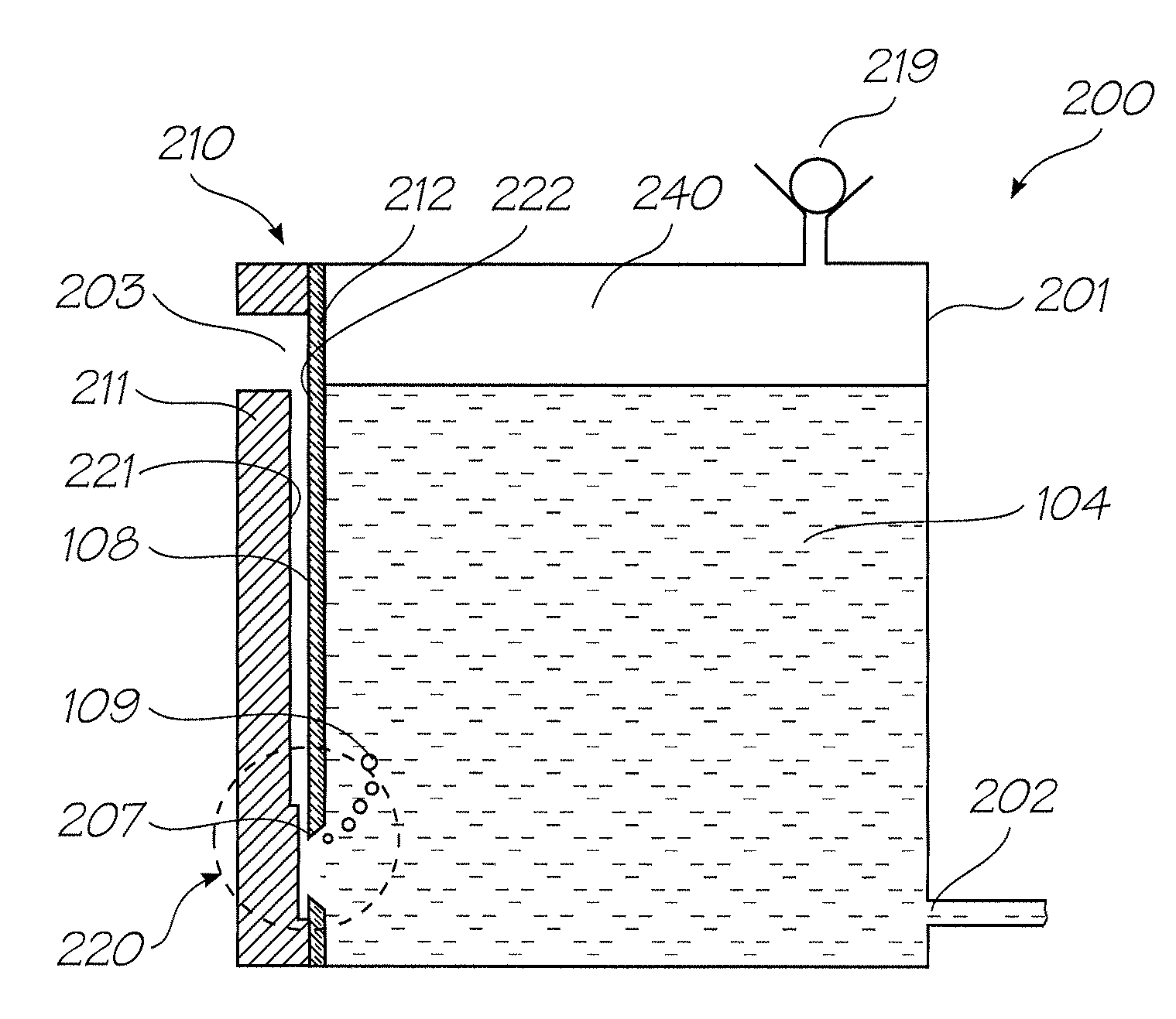 Ink pressure regulator with improved liquid retention in regulator channel