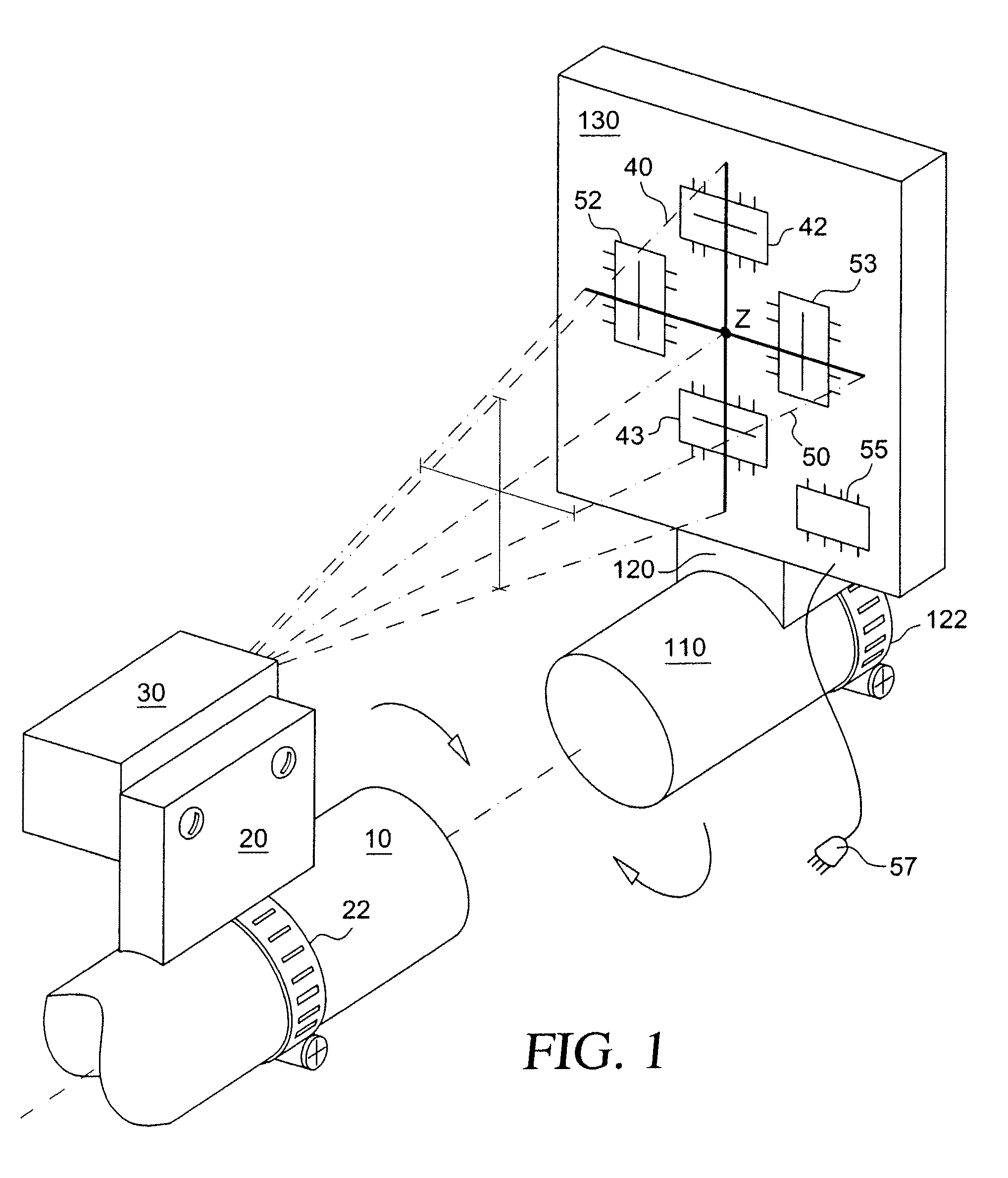 Device and process for quantitative assessment of the three-dimensional position of two machine parts, shafts, spindles, workpieces or other articles relative to one another