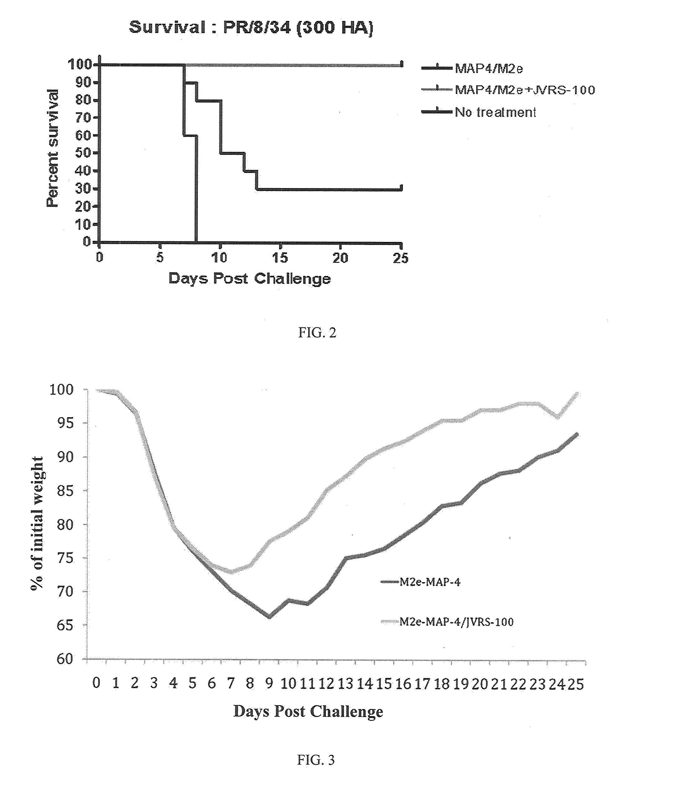 VACCINE COMPOSITIONS OF M2e, HA0 AND BM2 MULTIPLE ANTIGENIC PEPTIDES