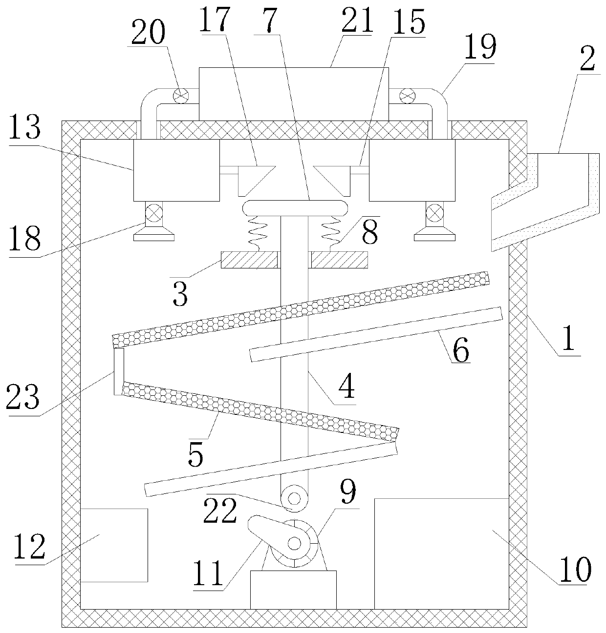 Rice production sand and gravel filter device with dust removal function