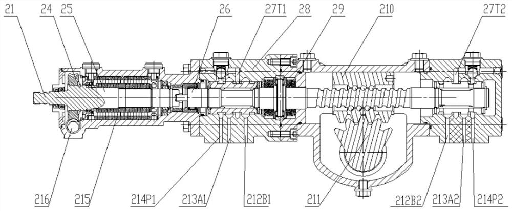 A double-circuit semi-integral steering gear, steering assist system and crane